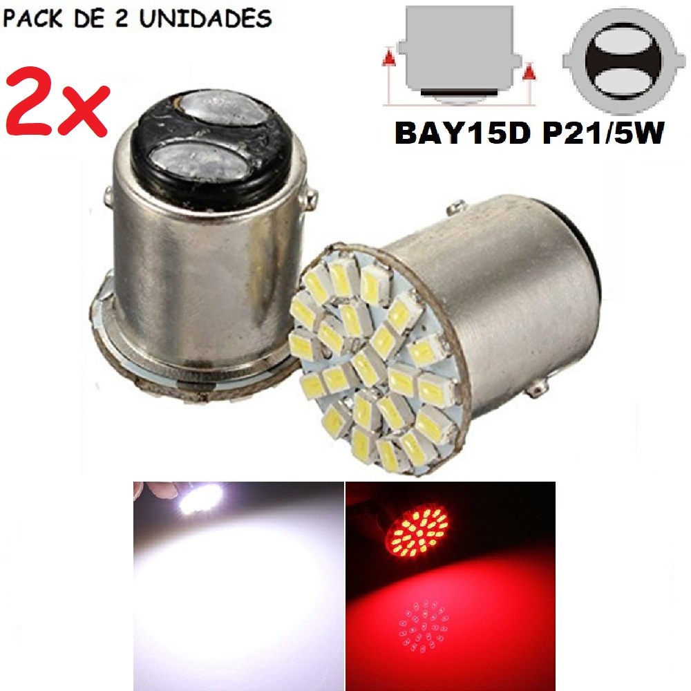 2X BOMBILLA BAY15D USOS Bombillas Traseras, luz de freno, luz de posicion, luz de intermitente, luz antiniebla, luz posicion y freno COLORES Rojo Y blanco 